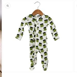 Spearmint Love Organic Waffle Ruffle Zip Footie Halloween Monster